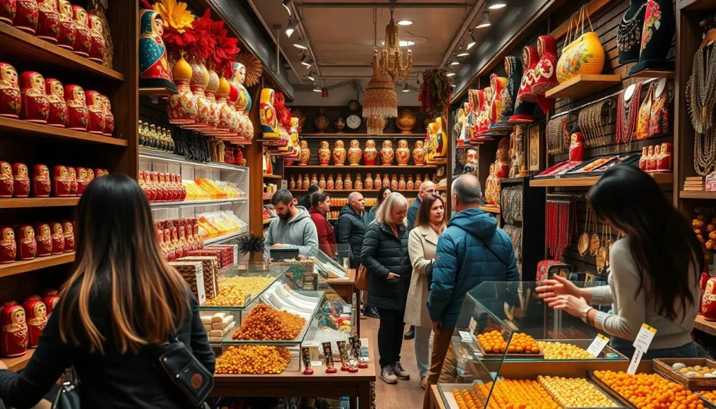 Souvenir shop in Khabarovsk selling traditional Russian crafts and memorabilia Souvenir shop in Khabarovsk selling traditional Russian crafts and memorabilia