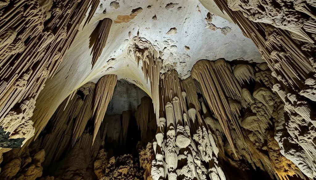 Spectacular stalactite formations in one of the large chambers of Grutas de Cacahuamilpa