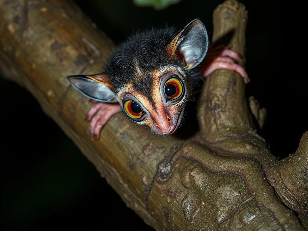 Spectral tarsier in tree at night in Bogani Nani Wartabone National Park