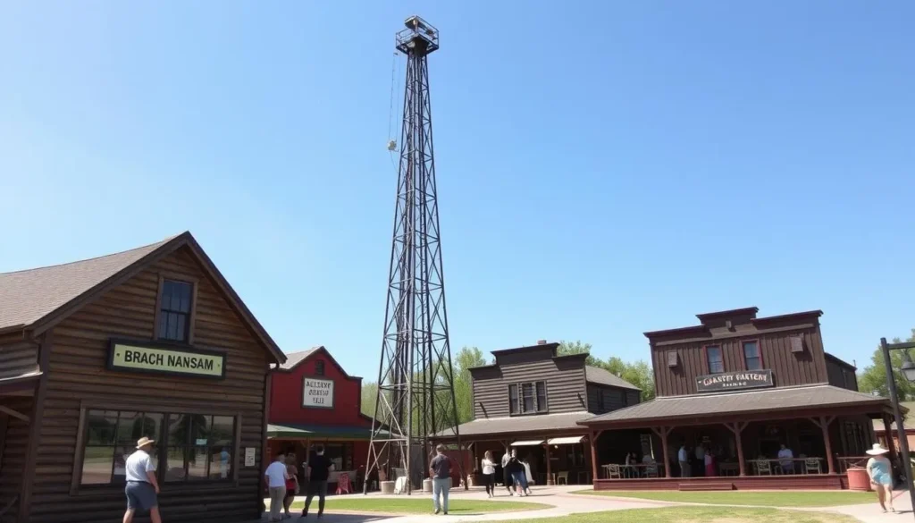 Spindletop-Gladys City Boomtown Museum with its replica oil derrick in Beaumont, Texas