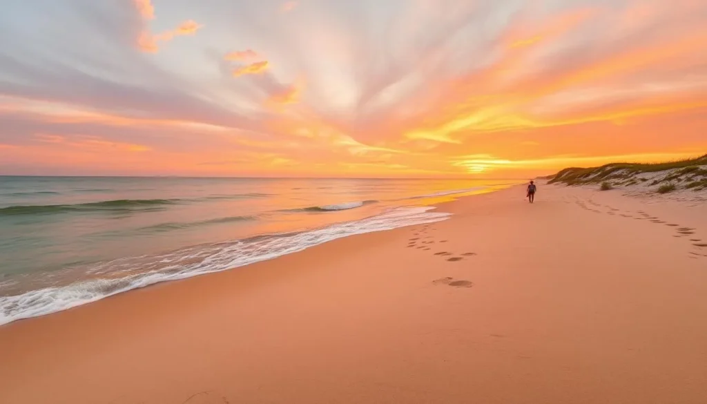 Spring sunset view of San Jose Island, Texas showing perfect weather conditions with mild temperatures and uncrowded beaches
