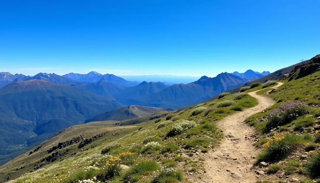 Spring view of Cerro Provincia with wildflowers and clear mountain vistas