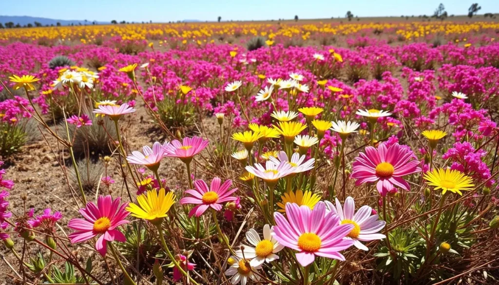 Spring wildflowers blooming across Barren Grounds Nature Reserve heathland