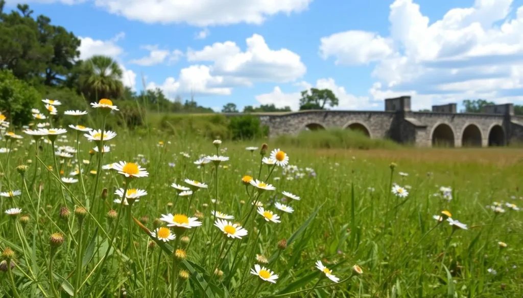 Spring wildflowers blooming at Natural Bridge Battlefield Historic State Park