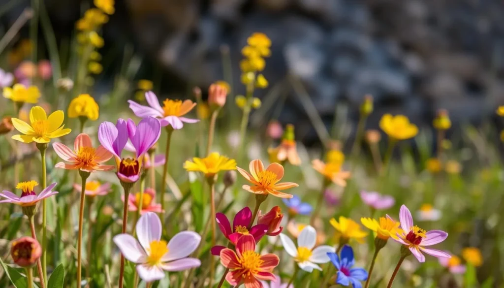 Spring wildflowers blooming at The Rock Nature Reserve with native orchids