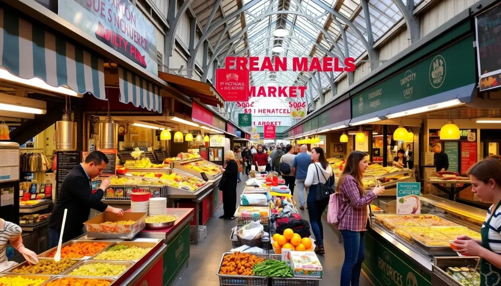 St Nicholas Market in Bristol with food stalls and local cuisine St Nicholas Market in Bristol with food stalls and local cuisine