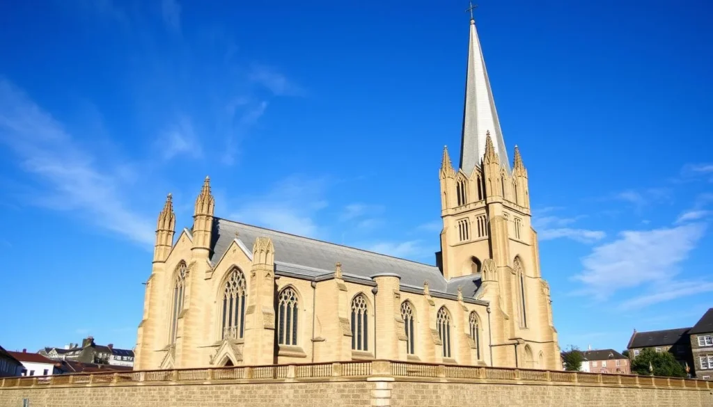 St. Columb's Cathedral in Derry with blue sky background