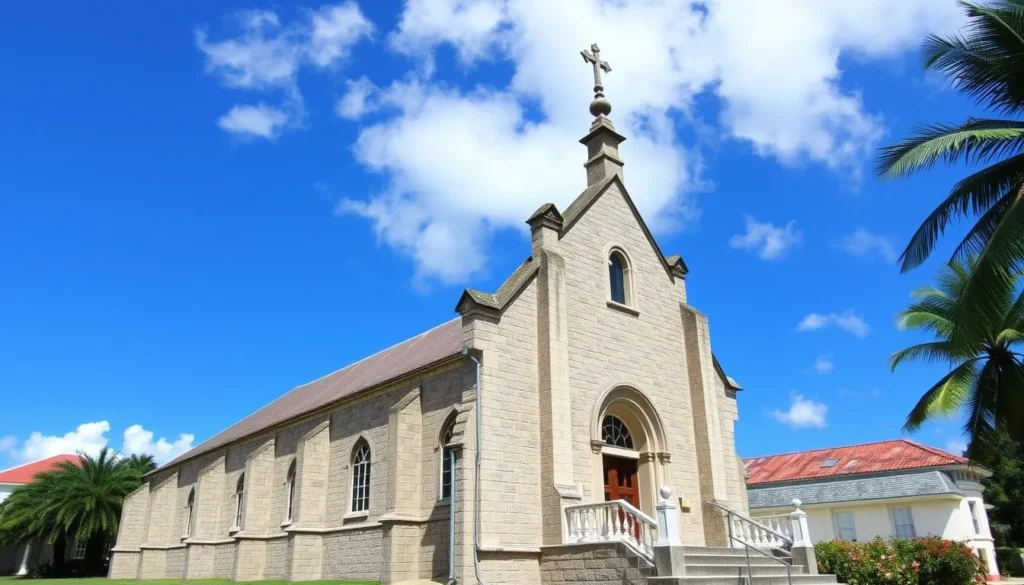 St. Peter's Parish Church in Speightstown showing its Georgian architecture and grounds
