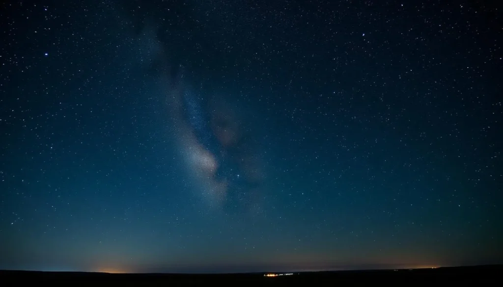 Starry night sky over Birdsville, Queensland with Milky Way visible above outback landscape Starry night sky over Birdsville, Queensland with Milky Way visible above outback landscape