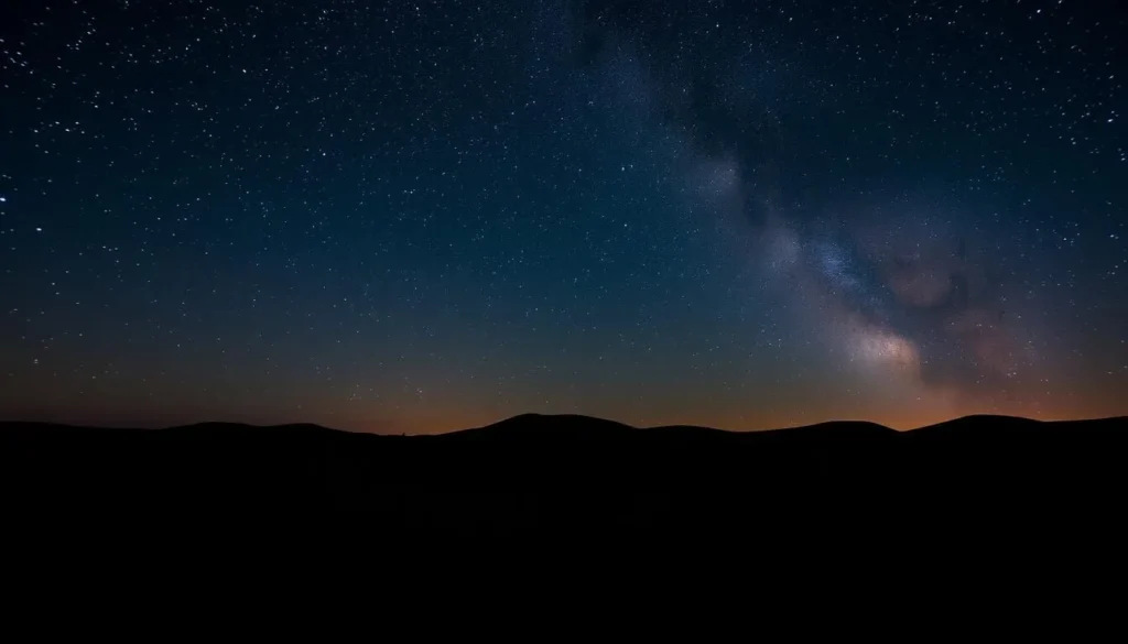 Starry night sky over Monahans Sandhills State Park with silhouettes of dunes Starry night sky over Monahans Sandhills State Park with silhouettes of dunes