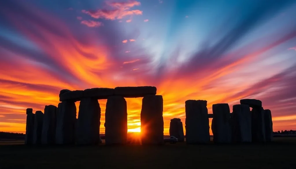 Stonehenge ancient stone circle at sunset with dramatic sky Stonehenge ancient stone circle at sunset with dramatic sky
