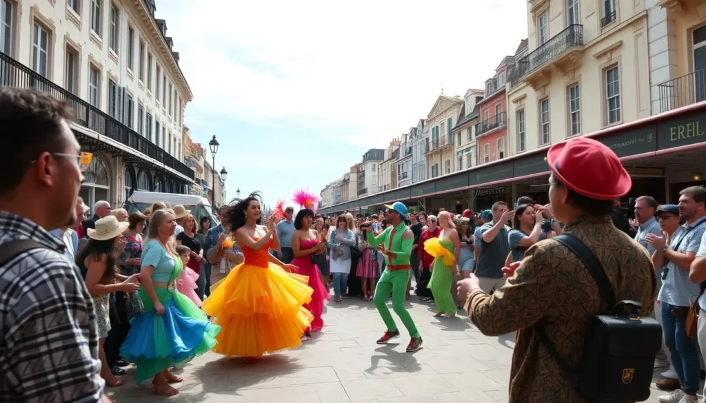 Street arts festival in Biarritz with performers and diverse audience