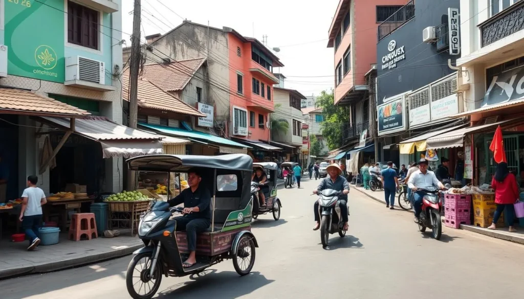Street scene in Pematangsiantar showing local life