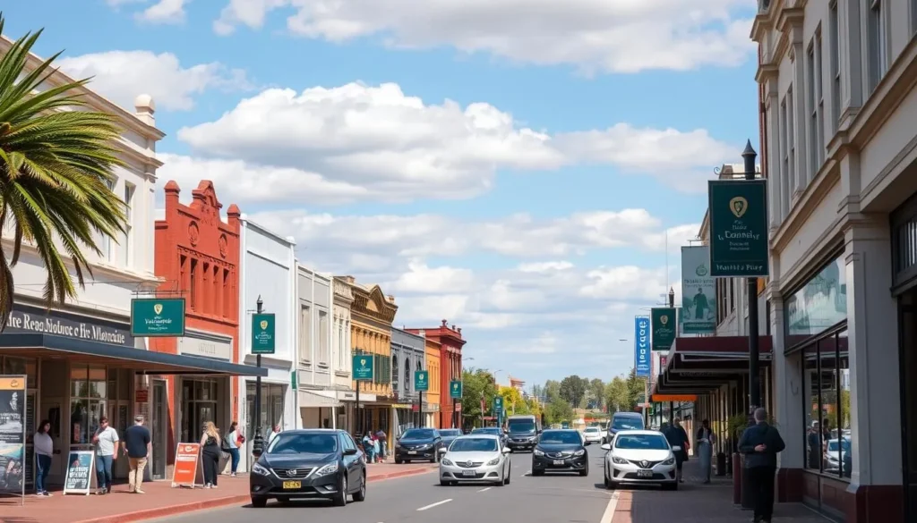 Street view of Mount Gambier's city center with local transportation
