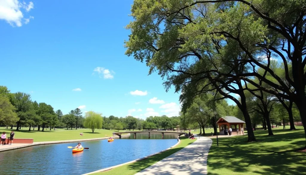Sugar Land Memorial Park showing trails, lake, and green spaces with people enjoying outdoor activities