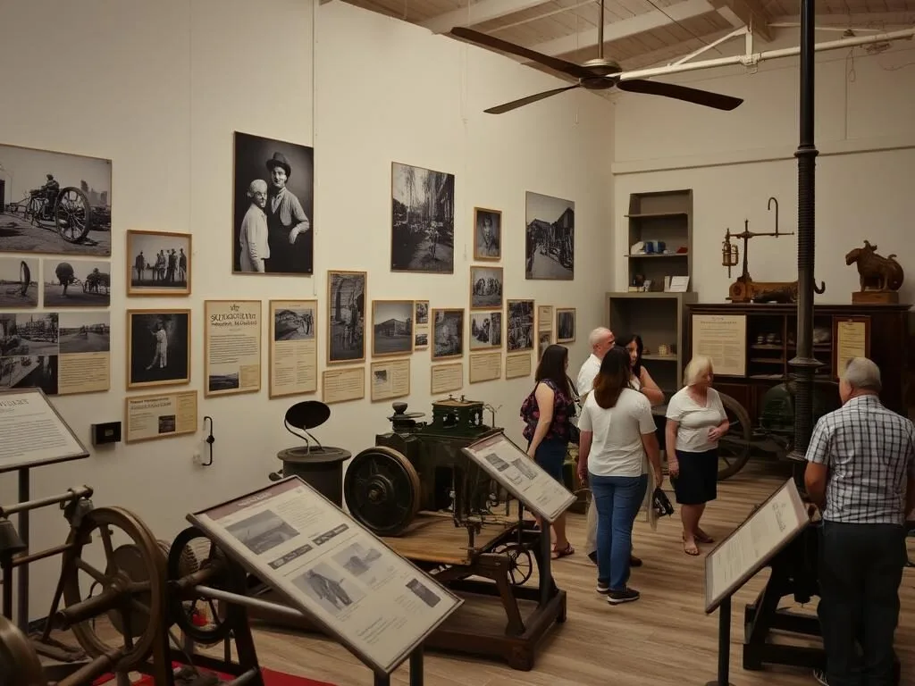 Sugar industry museum in Cacocum displaying historical equipment and photographs