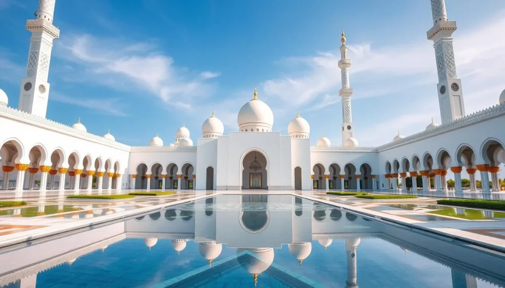 Sultan Qaboos Grand Mosque in Muscat under clear blue skies Sultan Qaboos Grand Mosque in Muscat under clear blue skies