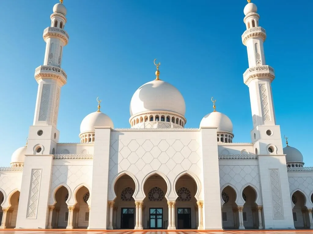 Sultan Qaboos Grand Mosque in Sohar with its white marble facade and minarets