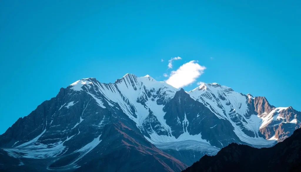 Sumantri Peak during clear weather conditions showing the mountain summit and glaciers