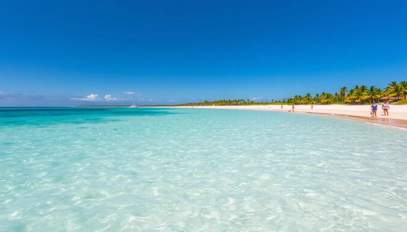 Sunny beach at Isla Contoy National Park during the dry season with perfect weather conditions
