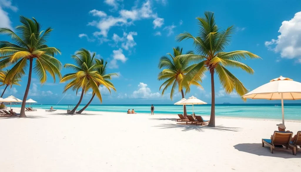 Sunny beach day at Rosario Islands Colombia during dry season