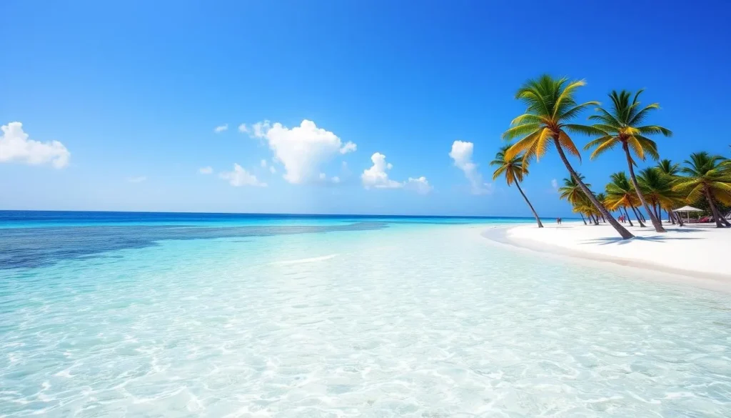 Sunny beach day in Blossom Village during the dry season