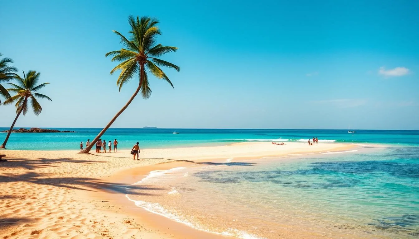 Sunny beach day in Trincomalee during the dry season