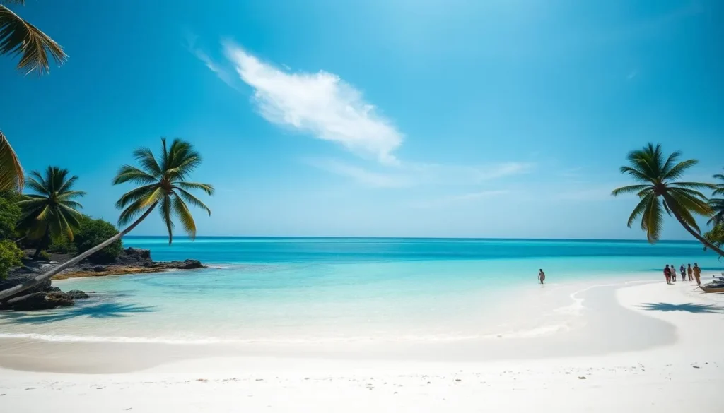 Sunny beach in Bontang during dry season with clear blue skies and calm waters