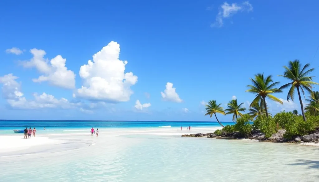 Sunny beach in Guantanamo, Cuba during the dry season with perfect weather