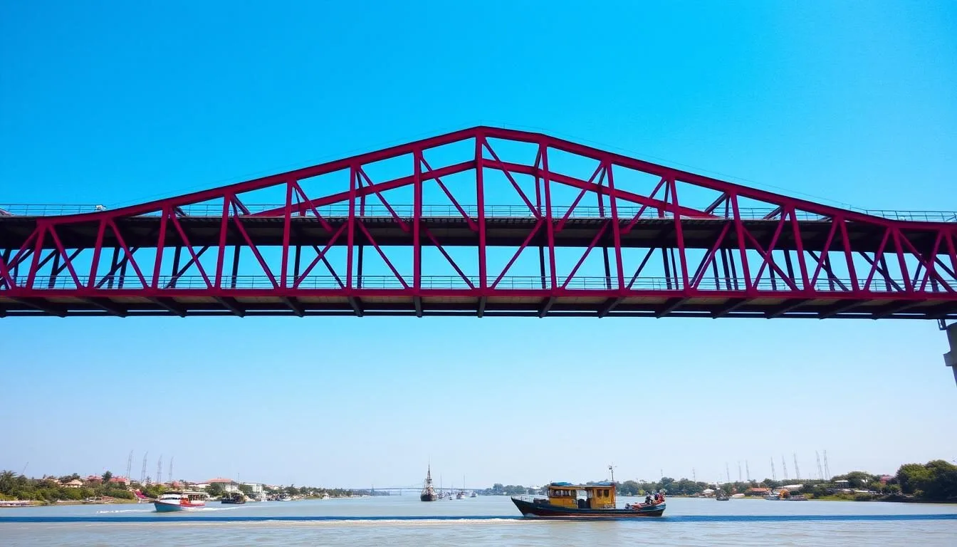 Sunny day at Ampera Bridge in Palembang during dry season