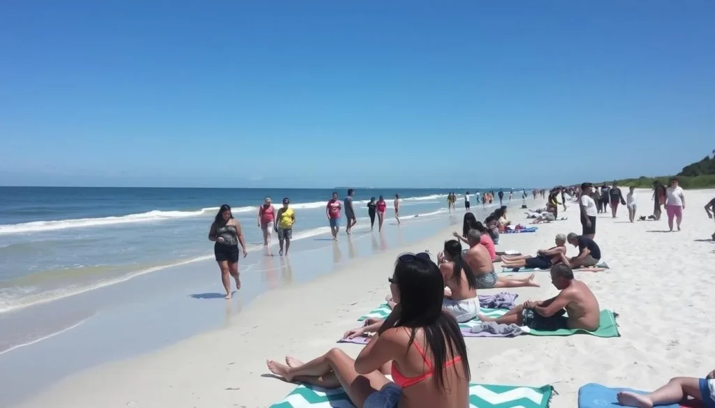 Sunny day at Dr. Von D. Mizell-Eula Johnson State Park Florida with visitors enjoying the beach
