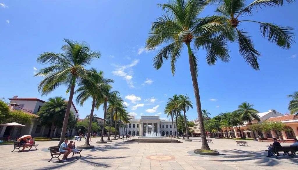 Sunny day at Parque Central in San Pedro Sula during dry season