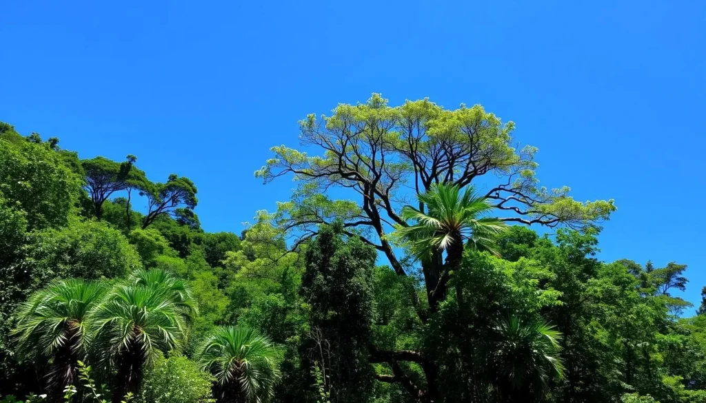 Sunny day at Port Royal National Park with clear blue skies over the forest canopy