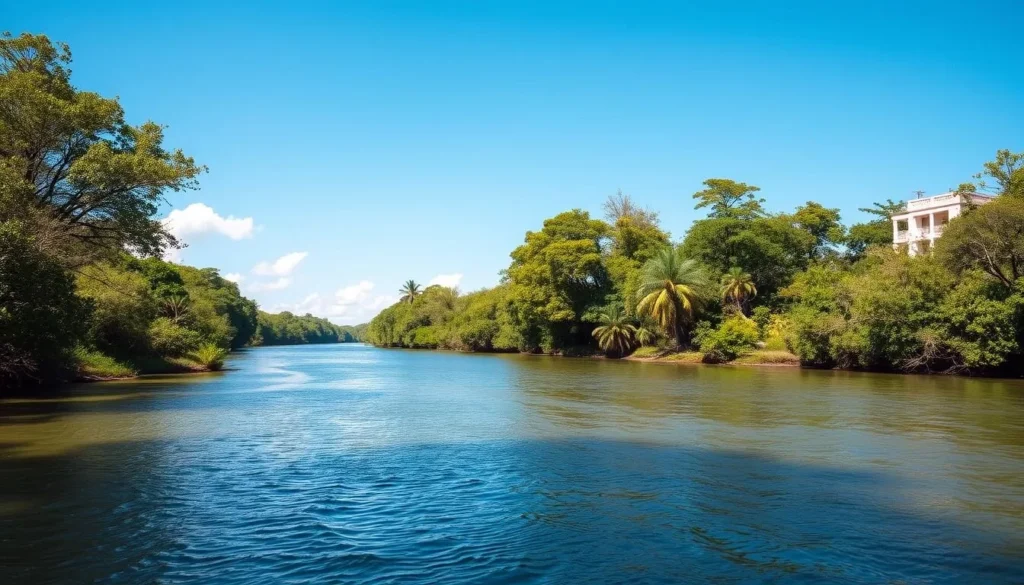 Sunny day at Sarstoon-Temash National Park showing clear skies and lush vegetation