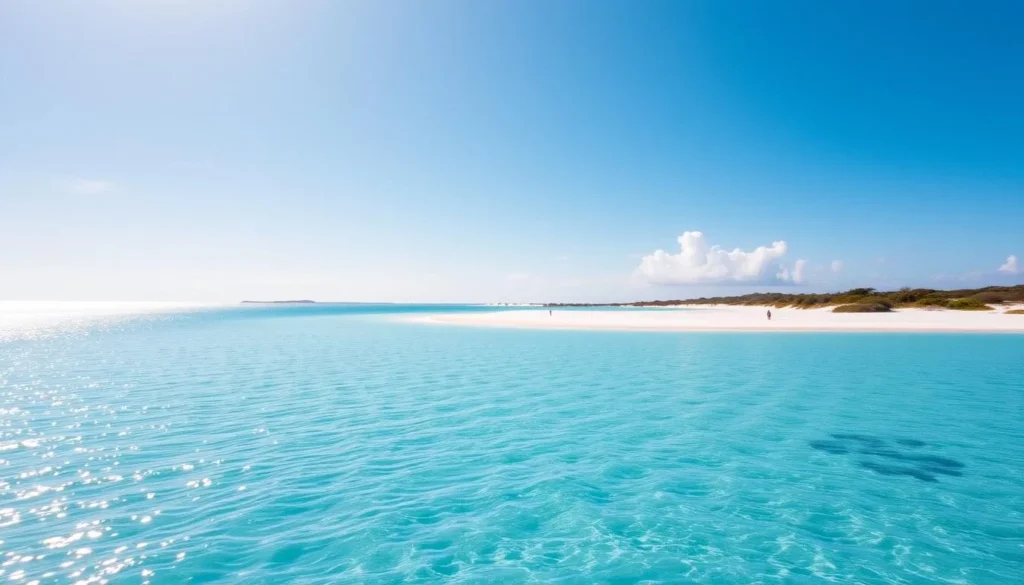 Sunny day at Scrub Island's main beach with perfect weather conditions