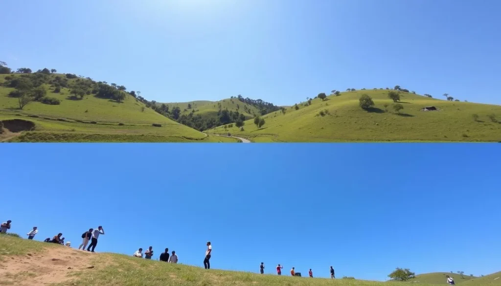 Sunny day in Cimaha during the dry season showing clear blue skies and lush landscapes
