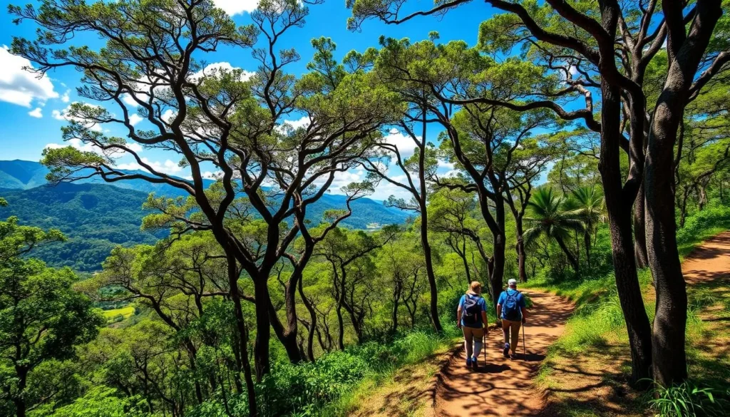 Sunny day in Cusuco National Park during dry season with clear views of the forest canopy