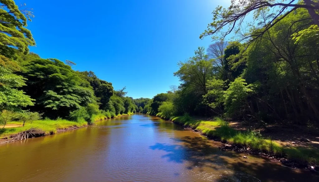Sunny day in Madidi National Park during dry season with clear skies and vibrant jungle scenery