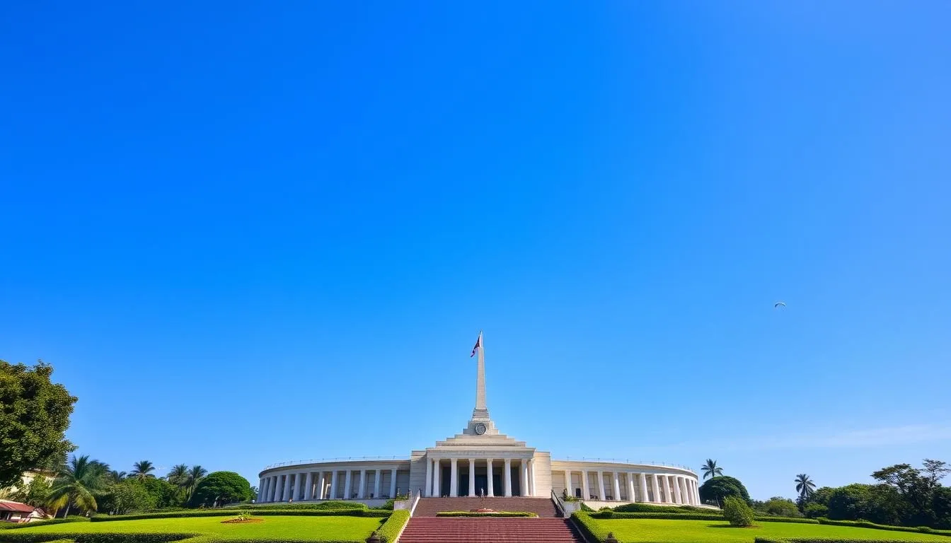 Sunny day in Surabaya with blue skies over the Heroes Monument