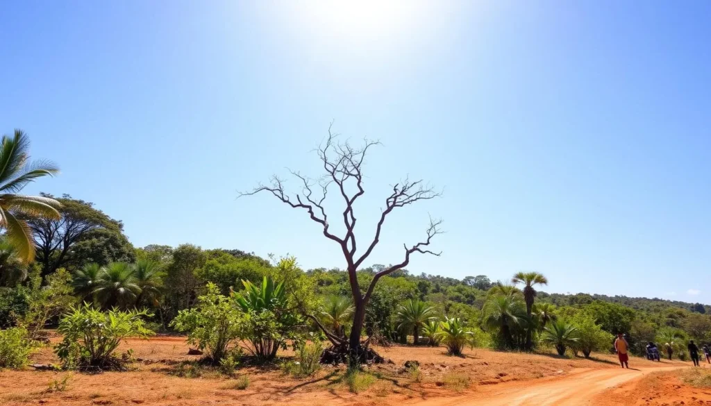 Sunny day in Vangaindrano during the dry season showing clear skies and pleasant weather
