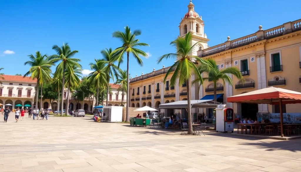 Sunny plaza in Colon, Cuba during the dry season - best time to visit