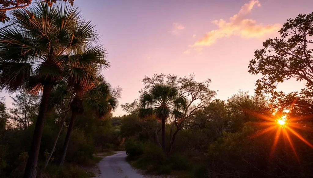 Sunrise over the trails at Dagny Johnson Key Largo Hammock Botanical State Park