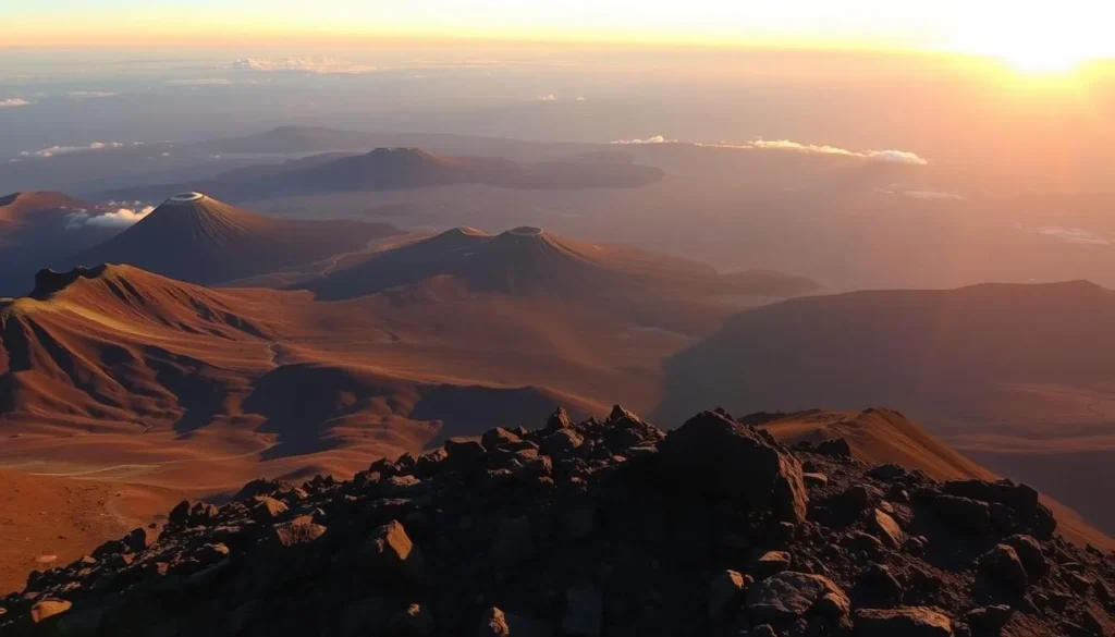Sunrise view from La Malinche summit showing other Mexican volcanoes on the horizon including Popocatépetl and Iztaccíhuatl Sunrise view from La Malinche summit showing other Mexican volcanoes on the horizon including Popocatépetl and Iztaccíhuatl