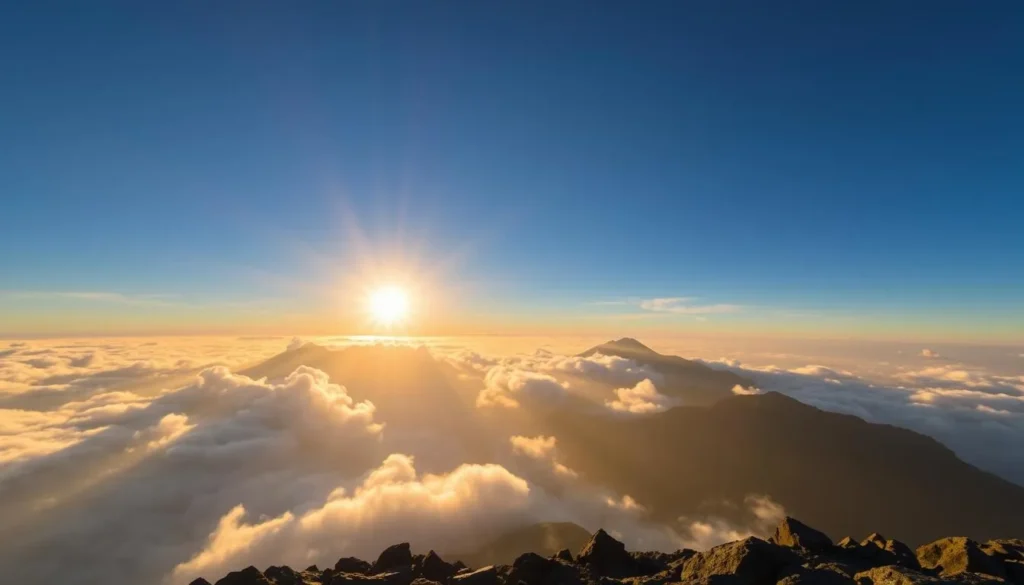 Sunrise view from Mount Gede summit with clear skies during dry season Sunrise view from Mount Gede summit with clear skies during dry season