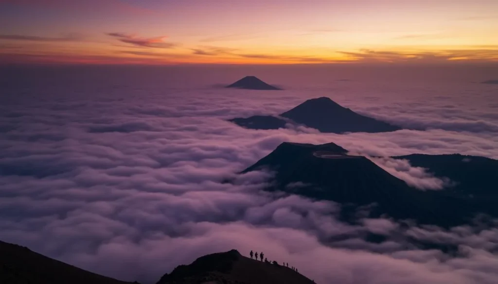 Sunrise view of Mount Bromo volcano from viewpoint near Surabaya