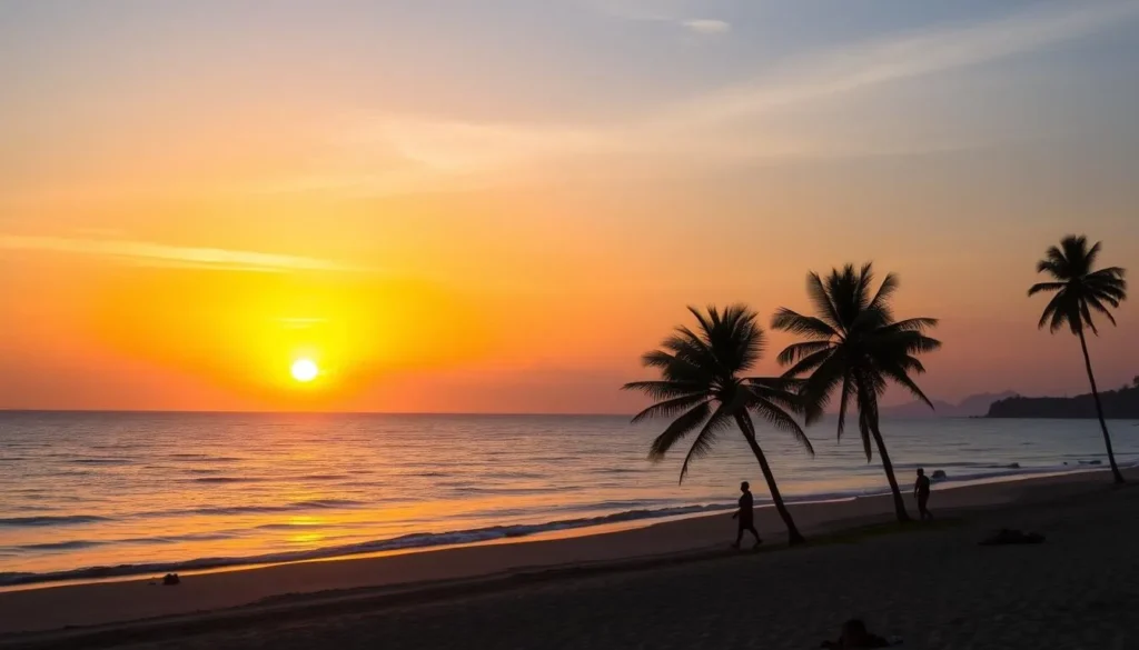 Sunset at Ujong Blang Beach in Lhokseumawe during dry season