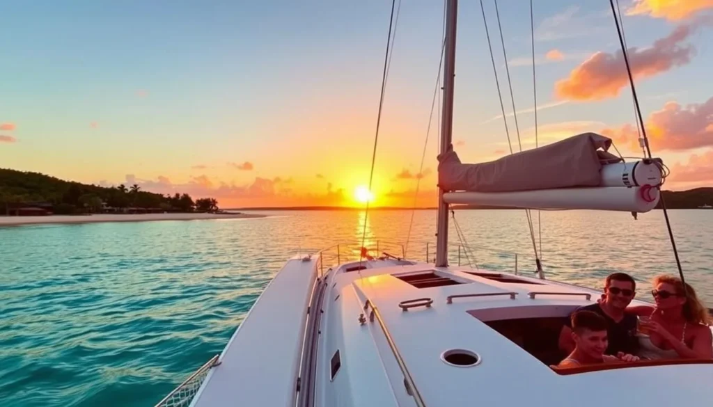 Sunset catamaran cruise departing from Valley Church Beach, Antigua