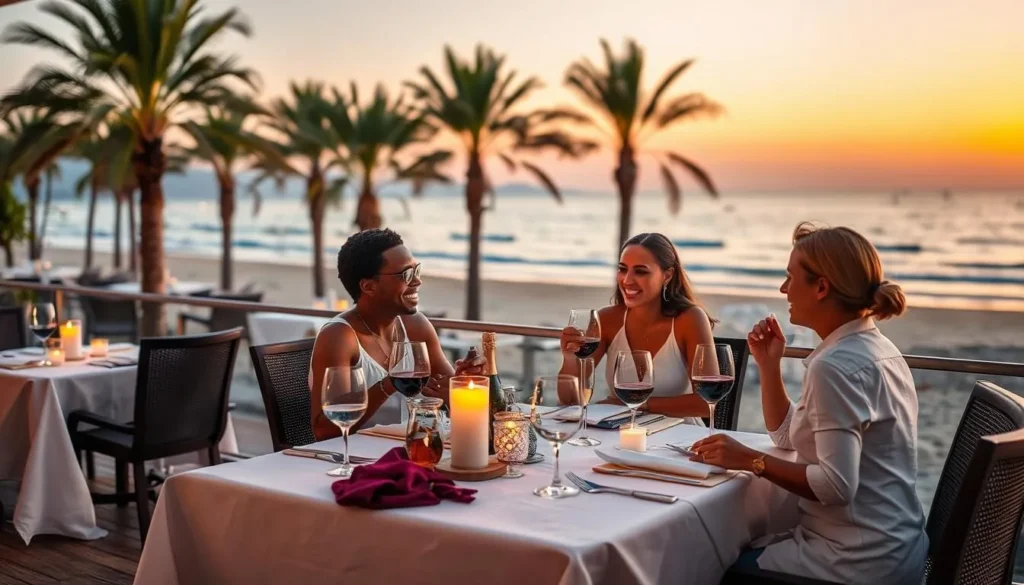 Sunset dining at a restaurant overlooking Druif Beach, Aruba