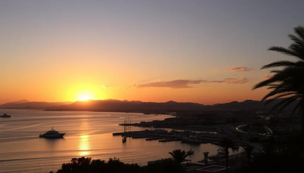 Sunset over Aqaba with views of the Red Sea and surrounding mountains, a perfect end to experiencing the best things to do in Aqaba Jordan
