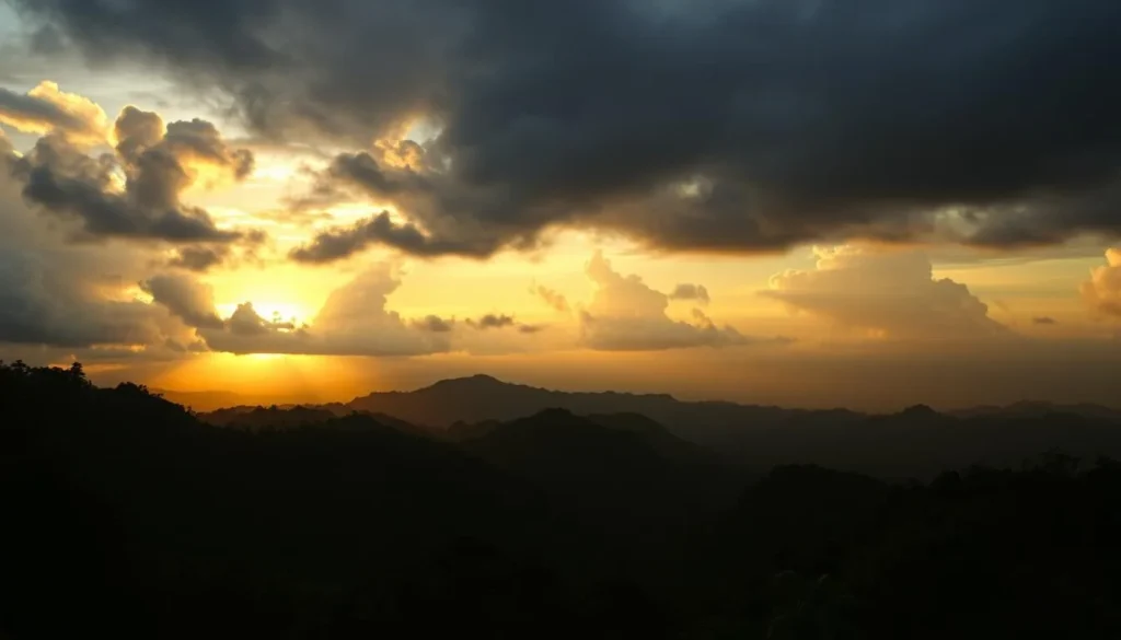 Sunset over Bogani Nani Wartabone National Park mountains and forest